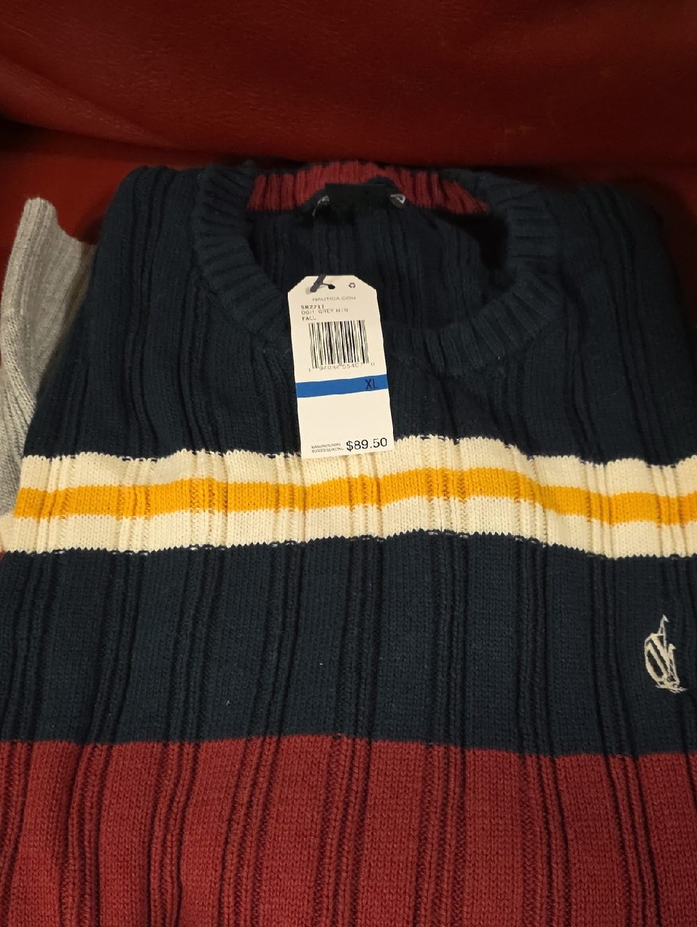 Nautica Ribbed Crewneck Sweater in Navy, Maroon, White & Yellow